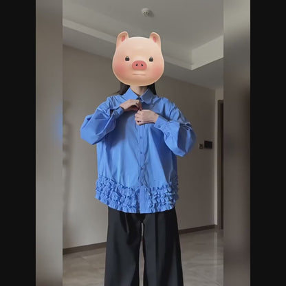 【トップス】春 秋 冬 キュート フリル ポロ襟 シャツ 【JZシリーズ】【10~15日発送】