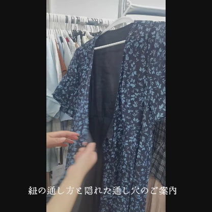 【ワンピース】夏 Vネック ウエストリボン 花柄 半袖 ワンピース 【SHシリーズ】