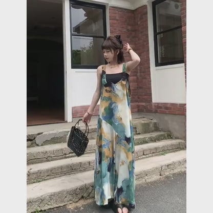 🔥 人気爆発【ボトムス】夏新作 レトロVネック ゆったりリラクシー アイランド風 清涼感 オールインワン【SHシリーズ】