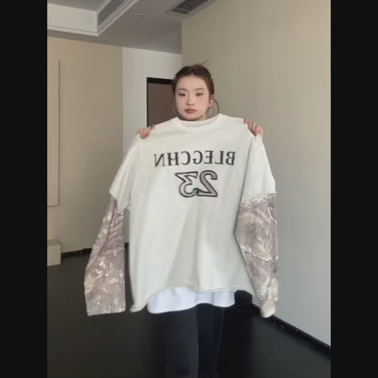 【トップス】春秋 フェイクレイヤード 刺繍 長袖 Ｔシャツ【FCシリーズ】