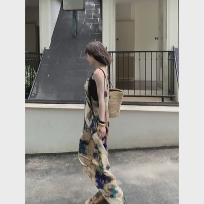 藝術染色寬鬆背帶闊腿連體褲｜夏季時尚連體褲【SH系列】