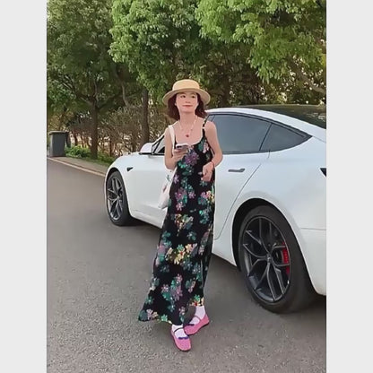 【ワンピース】夏新作 ヴィンテージ風 ゆるシルエット スリム効果ノースリーブキャミワンピース 【SHシリーズ】