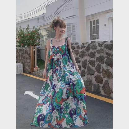 【ワンピース】ファッション フォレストスタイル 夏 ゆったりカジュアル ノースリーブキャミワンピース【SHシリーズ】