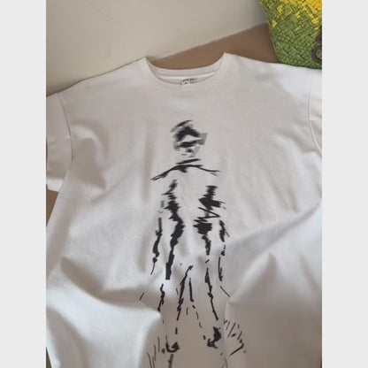 【ワンピース】夏新作 ミステリアス人物アート ロング丈 半袖 Tシャツワンピース【FCシリーズ】