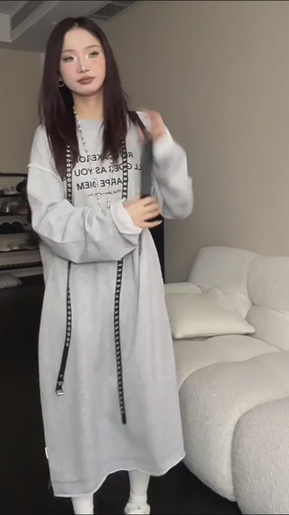 【ワンピース】春 秋 冬 プリント アルファベット 長袖 パーカー ワンピース 【FCシリーズ】