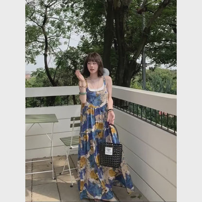 🏆ランキング上位【ワンピース】夏新作 アート染め ゆったり着痩せ ノースリーブワンピース 体型カバー リラクシーシルエット【SHシリーズ】