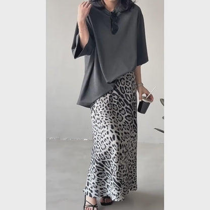 【ボトムス】夏新作 ハイウエスト 美脚効果 ヒョウ柄 スリット入り タイトスカート【JZシリーズ】【SHシリーズ】