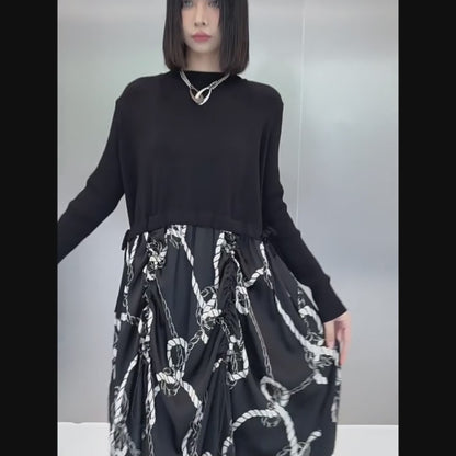 【24AW】【ワンピース】切り替え ニット プリント ワンピース【AHシリーズ】