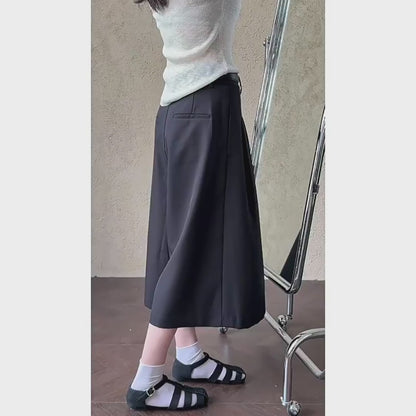 【ボトムス】夏新作・日系カジュアルスーツ風タック入りワイドハーフパンツ（8分丈・通勤にも）【SNシリーズ】