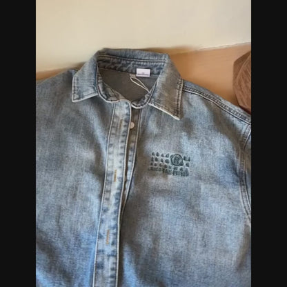 【トップス】春秋 アメリカンスタイル ヴィンテージ加工 グラデーション 刺繍 デニムシャツジャケット【FCシリーズ】