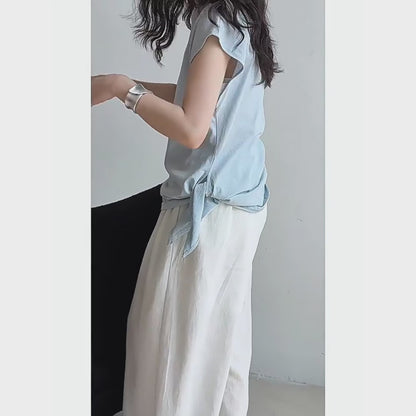 【トップス】韓国風 シンプル 夏新作 ウエストマーク 不規則デザイン 半袖Tシャツ【SNシリーズ】