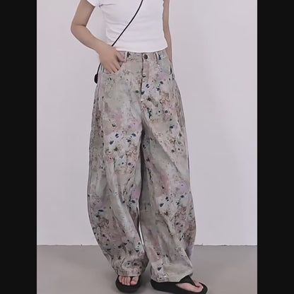 【ボトムス】夏 ムラ染め セーバーパンツ風 	デニム  バナナパンツ 【SHシリーズ】