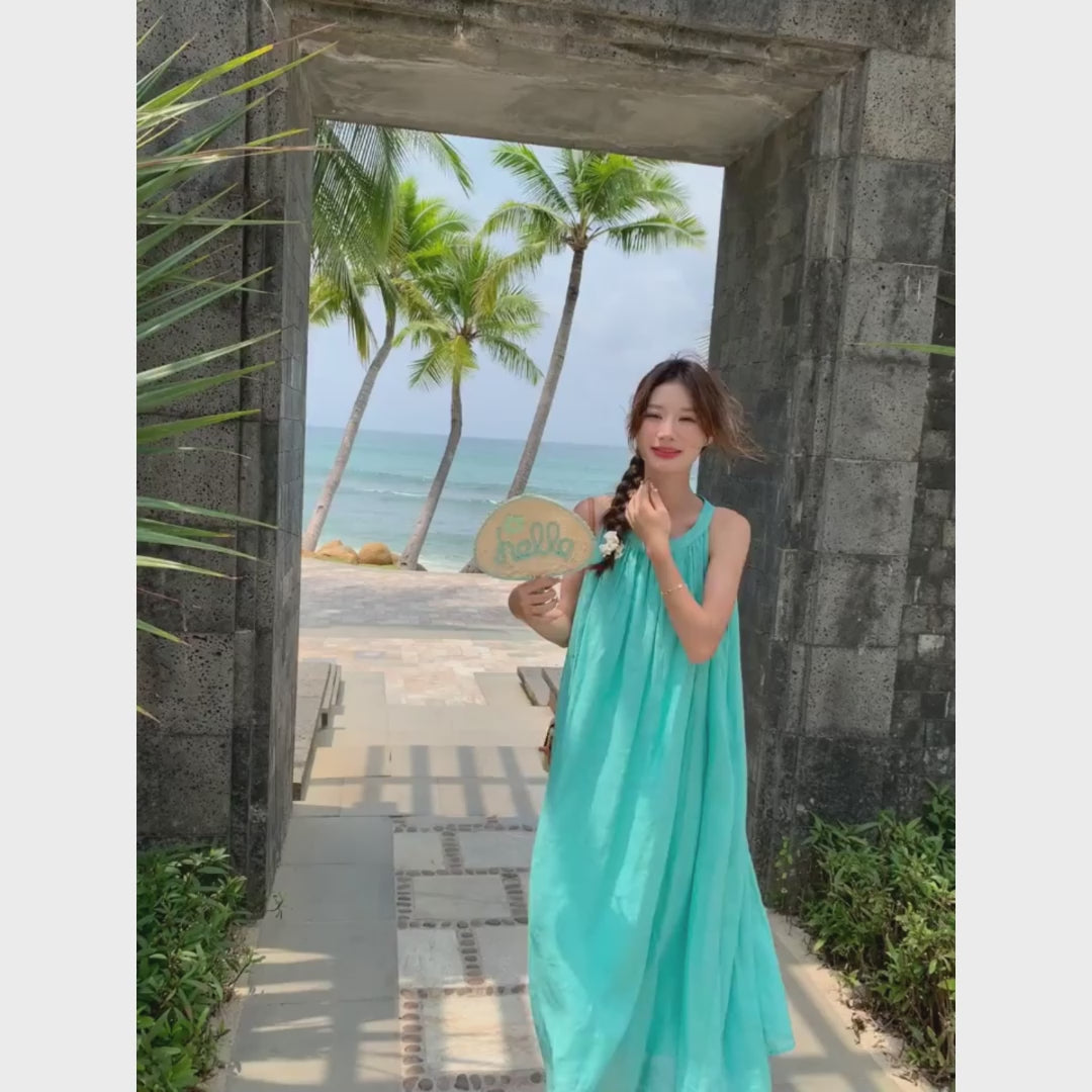 ふりふりサマーワンピ/ブルーグリーン ワンピース】リゾート感満載 超フェアリー アンクル丈 サマードレス