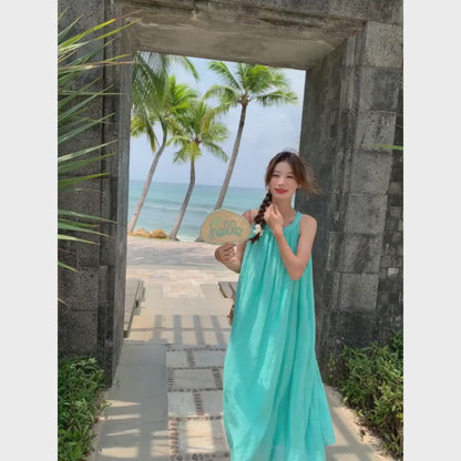 【ワンピース】リゾート感満載  超フェアリー アンクル丈 サマードレス ノースリーブワンピース