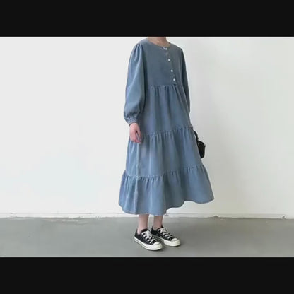 【24AW】【ワンピース】流行の予感 ゆったり 合わせやすい デニム長袖ワンピース