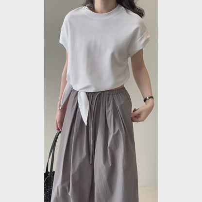 【トップス】夏新作 フレンチカジュアル 細見えシルエット リボンデザイン クルーネック半袖Tシャツ【JZシリーズ】