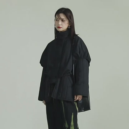 【24AW】【15～20日内発送】【アウター】ゆったり スタンドネック フェイクレイヤード 綿入れコート【AHシリーズ】